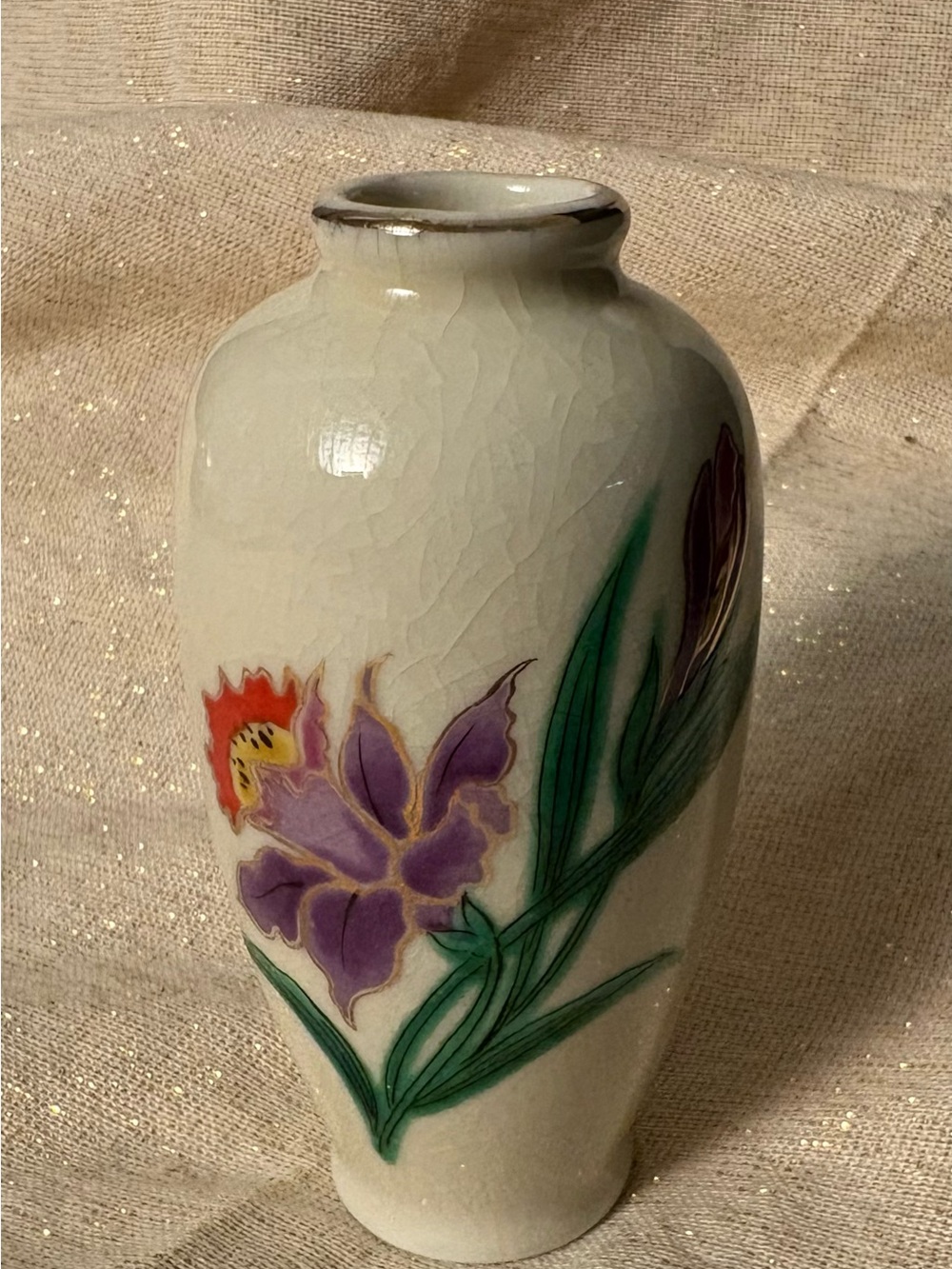 Vintage HOMCO Crackled Ceramic Floral Bud Vase - Japan - 4" High